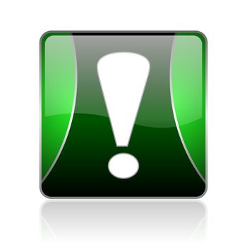 black and green square glossy internet icon on white background with reflaction