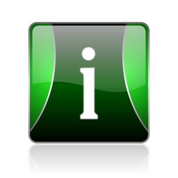 black and green square glossy internet icon on white background with reflaction