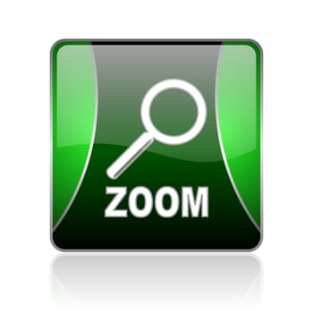 black and green square glossy internet icon on white background with reflaction