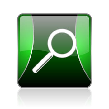 black and green square glossy internet icon on white background with reflaction