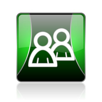 black and green square glossy internet icon on white background with reflaction