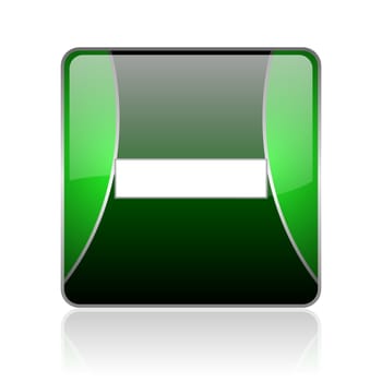 black and green square glossy internet icon on white background with reflaction