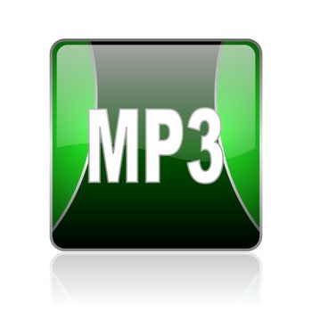 black and green square glossy internet icon on white background with reflaction