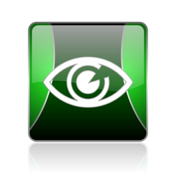 black and green square glossy internet icon on white background with reflaction