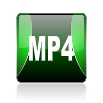 black and green square glossy internet icon on white background with reflaction