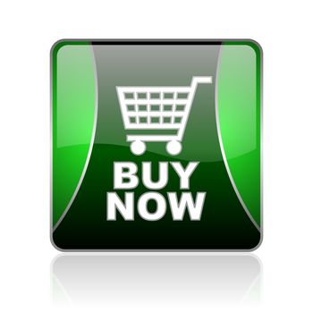 black and green square glossy internet icon on white background with reflaction
