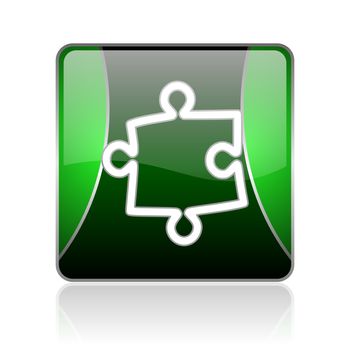 black and green square glossy internet icon on white background with reflaction