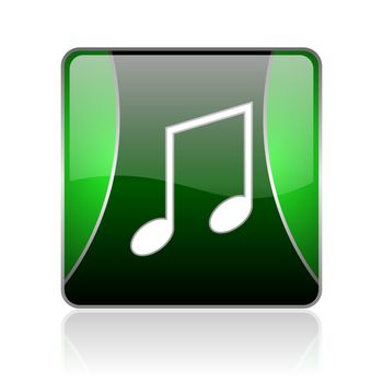 black and green square glossy internet icon on white background with reflaction