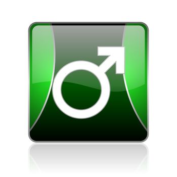 black and green square glossy internet icon on white background with reflaction