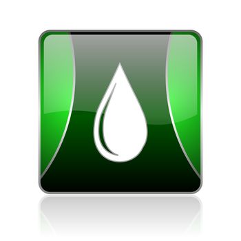 black and green square glossy internet icon on white background with reflaction