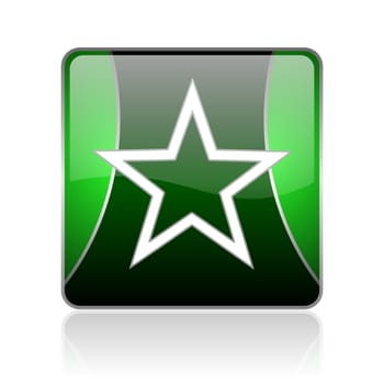 black and green square glossy internet icon on white background with reflaction