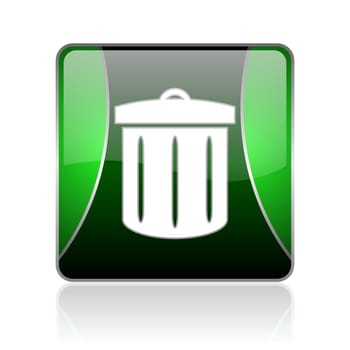 black and green square glossy internet icon on white background with reflaction