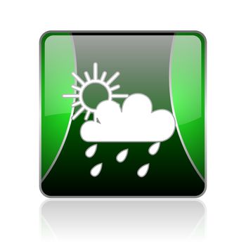 black and green square glossy internet icon on white background with reflaction