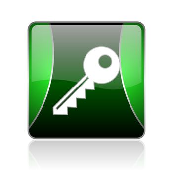 black and green square glossy internet icon on white background with reflaction