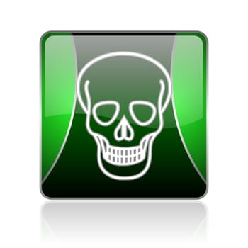 black and green square glossy internet icon on white background with reflaction