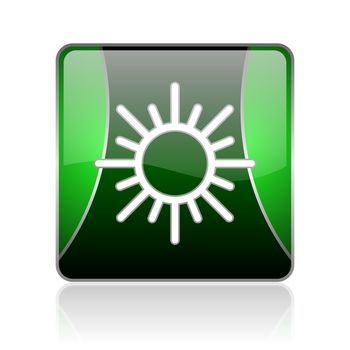 black and green square glossy internet icon on white background with reflaction
