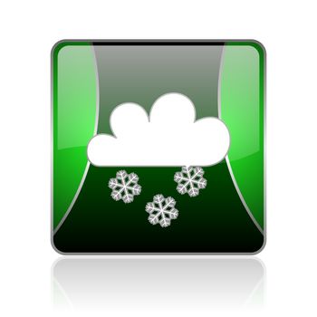black and green square glossy internet icon on white background with reflaction