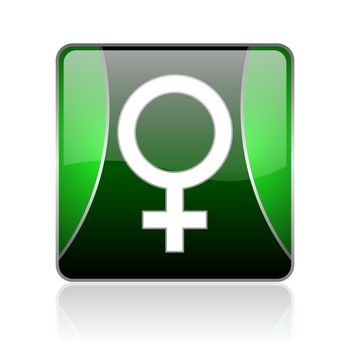 black and green square glossy internet icon on white background with reflaction