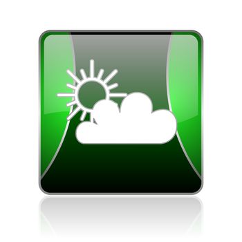 black and green square glossy internet icon on white background with reflaction