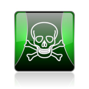 black and green square glossy internet icon on white background with reflaction