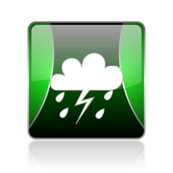 black and green square glossy internet icon on white background with reflaction