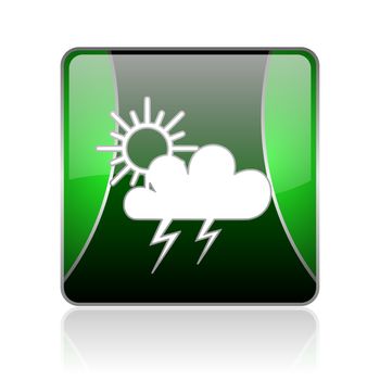 black and green square glossy internet icon on white background with reflaction