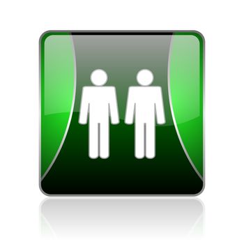 black and green square glossy internet icon on white background with reflaction