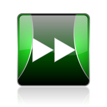 black and green square glossy internet icon on white background with reflaction
