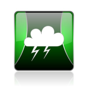 black and green square glossy internet icon on white background with reflaction