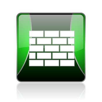 black and green square glossy internet icon on white background with reflaction