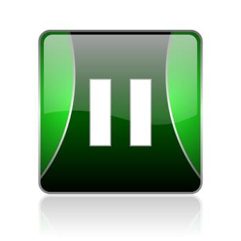 black and green square glossy internet icon on white background with reflaction