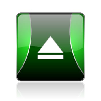 black and green square glossy internet icon on white background with reflaction