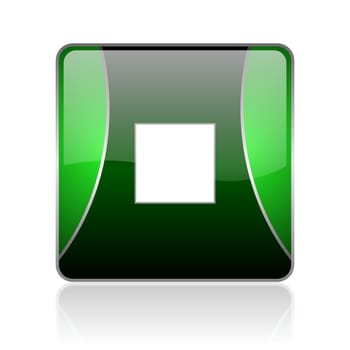 black and green square glossy internet icon on white background with reflaction
