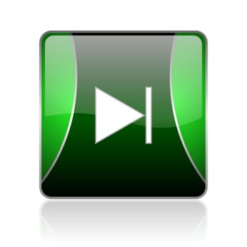 black and green square glossy internet icon on white background with reflaction