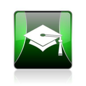 black and green square glossy internet icon on white background with reflaction