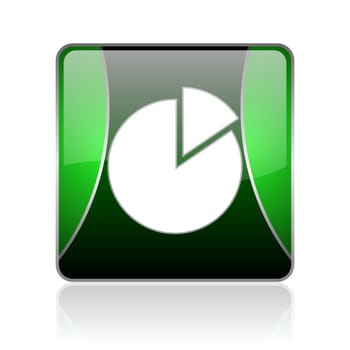 black and green square glossy internet icon on white background with reflaction
