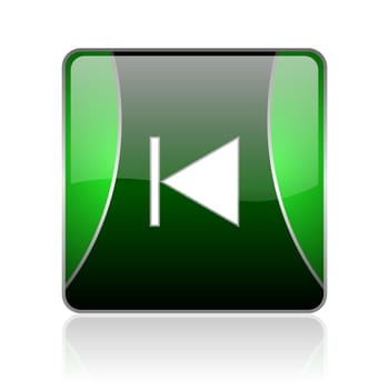 black and green square glossy internet icon on white background with reflaction