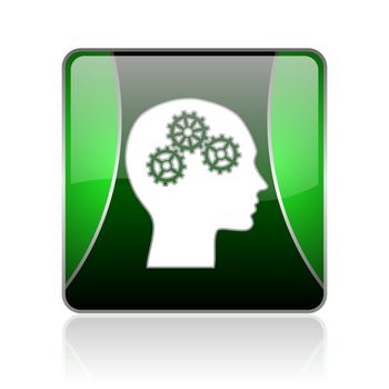 black and green square glossy internet icon on white background with reflaction