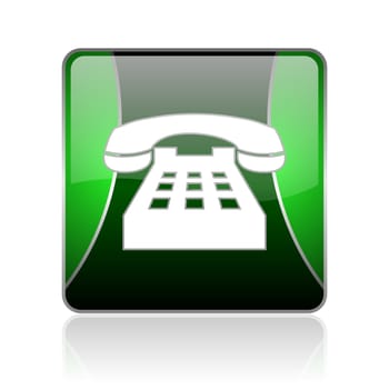 black and green square glossy internet icon on white background with reflaction