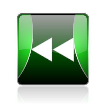 black and green square glossy internet icon on white background with reflaction