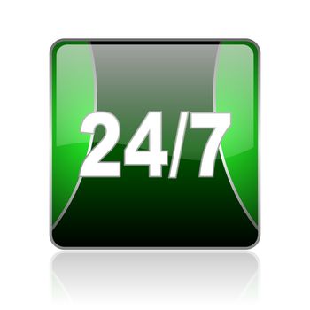 black and green square glossy internet icon on white background with reflaction