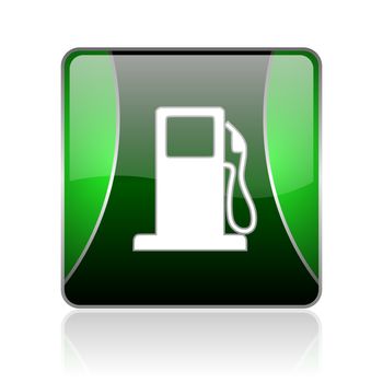 black and green square glossy internet icon on white background with reflaction