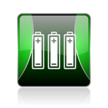 black and green square glossy internet icon on white background with reflaction