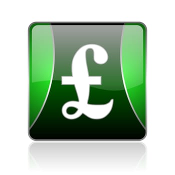 black and green square glossy internet icon on white background with reflaction