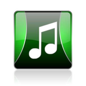 black and green square glossy internet icon on white background with reflaction