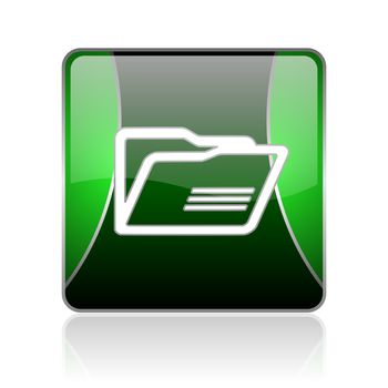black and green square glossy internet icon on white background with reflaction
