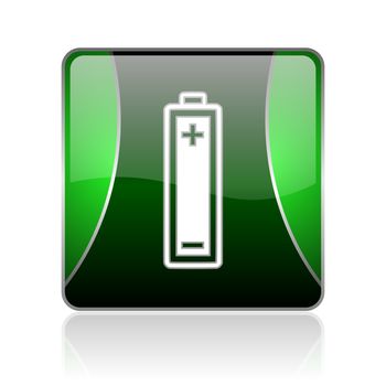 black and green square glossy internet icon on white background with reflaction