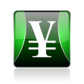 black and green square glossy internet icon on white background with reflaction