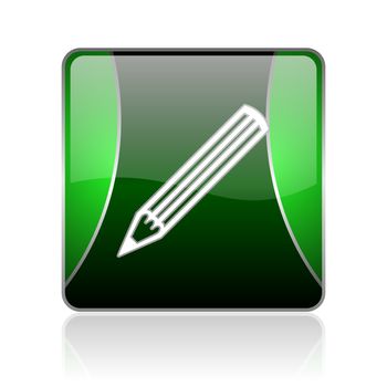 black and green square glossy internet icon on white background with reflaction