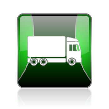 black and green square glossy internet icon on white background with reflaction